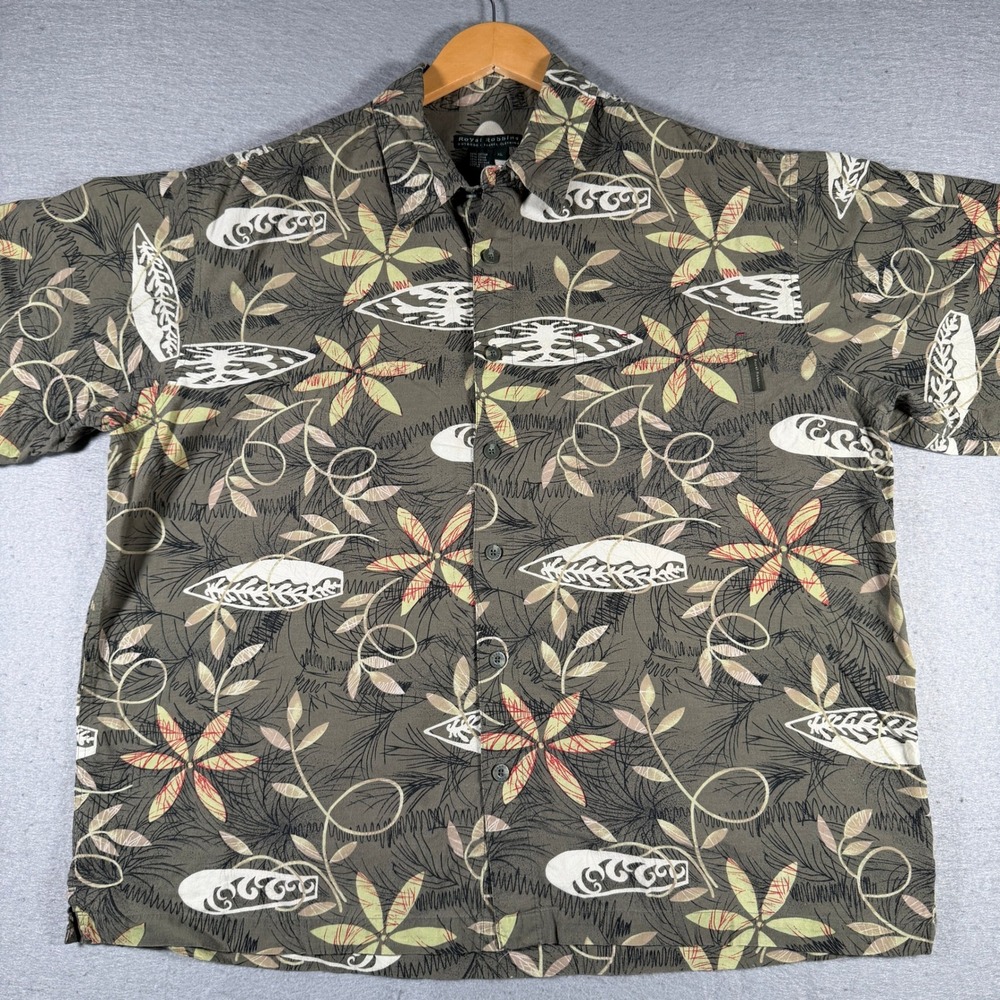 Royal Robbins Men XL Short Sleeve Button Down Shirt Tropical Outdoor Print Green